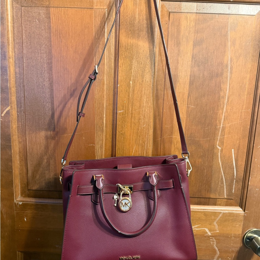 Michael Kors Wine Leather Satchel with Gold Hardware